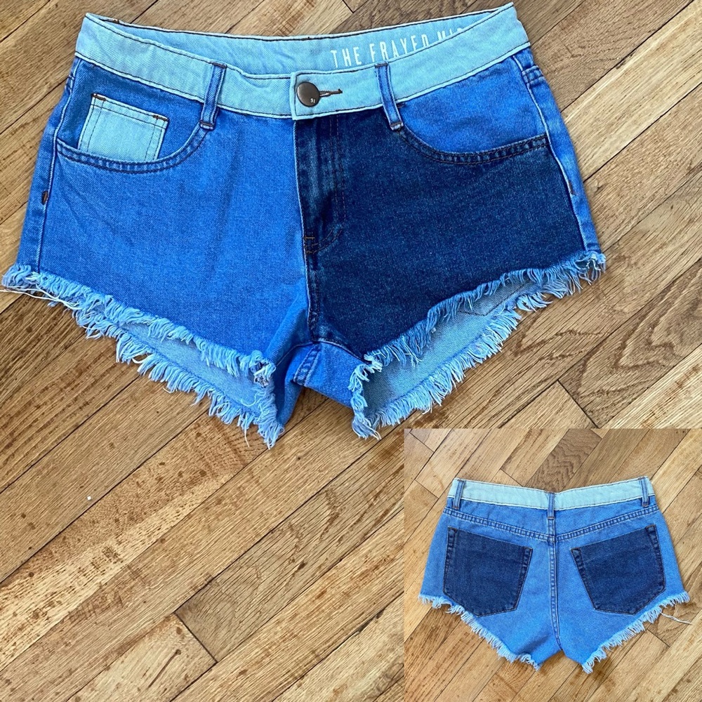 Cotton On | Tri-Tone Color Block Mid-Rise Raw/Frayed Hem Jean Shorts 5 Pockets